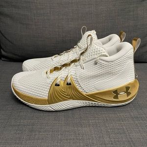 Under Armour UA Embiid 1 Basketball Shoes White Gold Mens Size 11